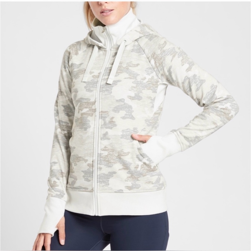 Athleta Triumph Printed Hoodie camo grey silver women’s small Like new